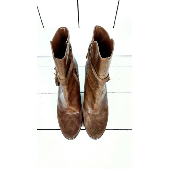 Brown suede leather chunky heel ankle boot western suede leather booties - Picture 2 of 6